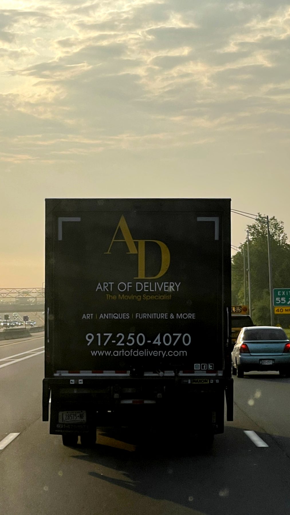 Art of Delivery truck on the highway at dusk